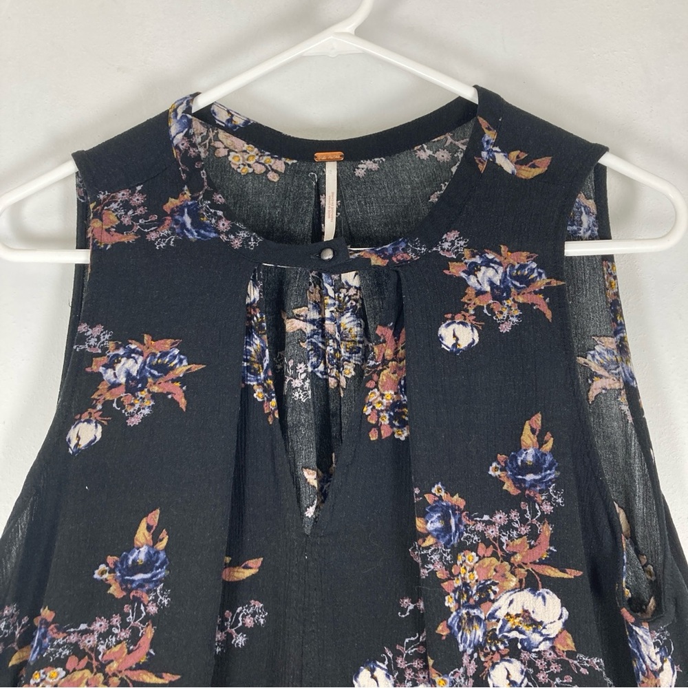 Free People Mini Dress Womens M Black Sleeveles Trapeze Floral Swing Boho - Picture 9 of 14
